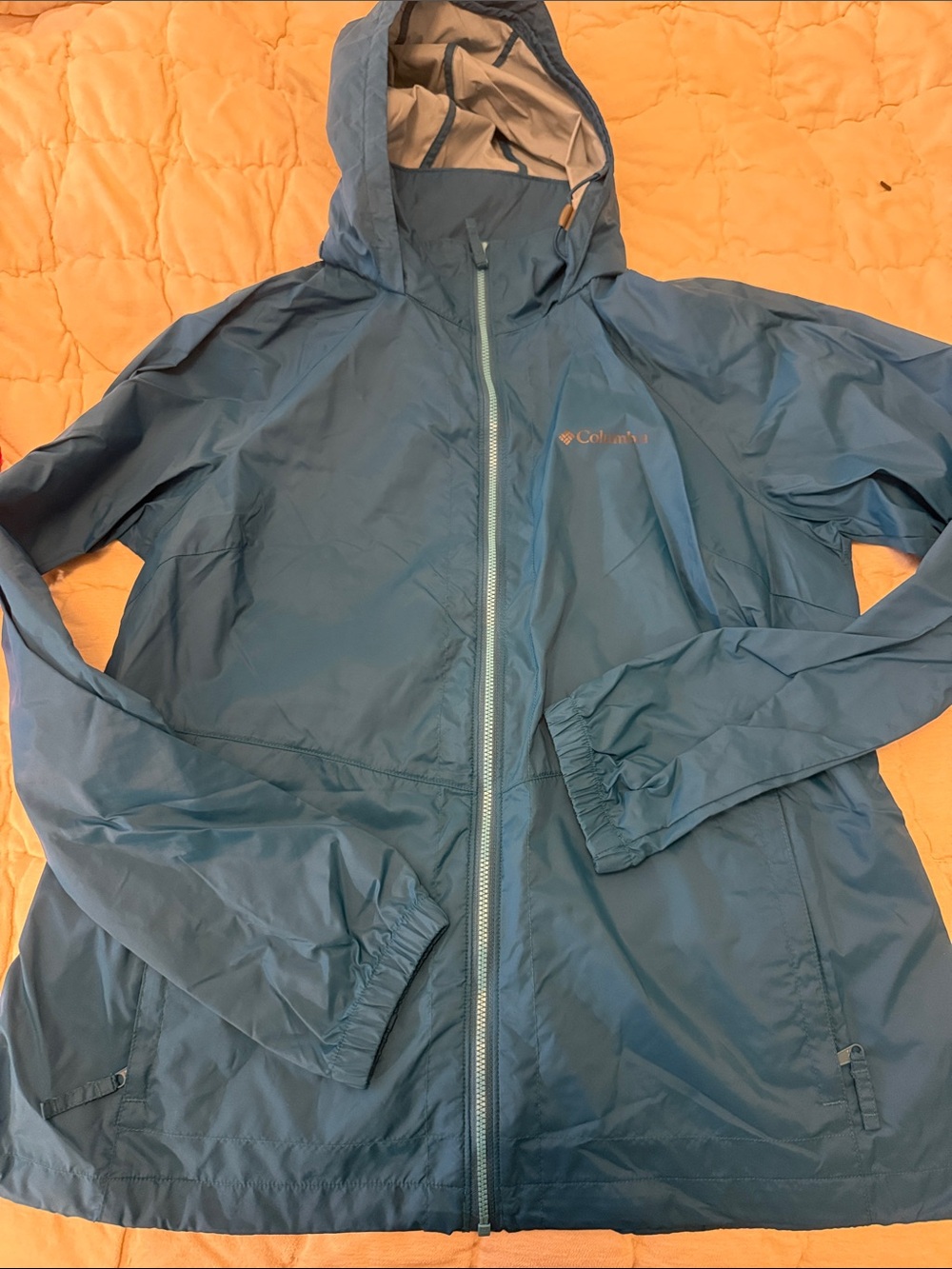 Columbia Teal Hooded Lightweight Rain Jacket